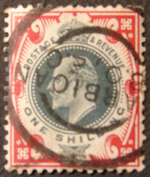 King Edward VII 1/- clean Green/Red Jubilee - fine used - CV R700
