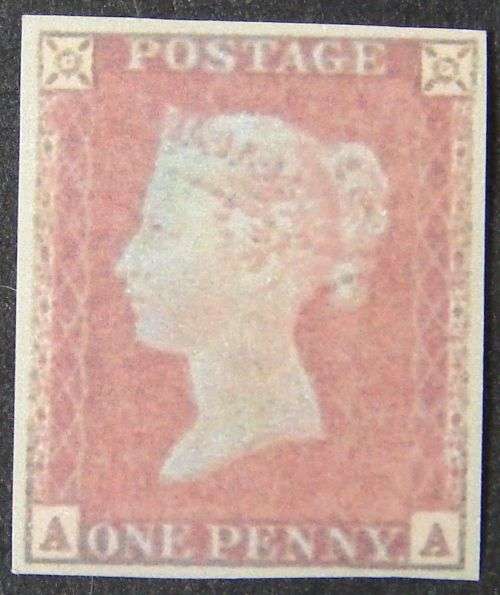 CINDERELLA - Queen Victoria 1d Red on blue paper - 4 margin imperforate