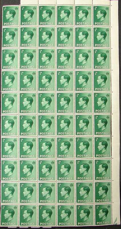King Edward VIII Rare 60 stamp sheet 1/2d green - superb MINT - only stamp issued for this reign