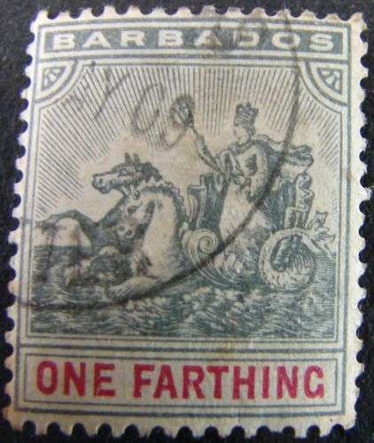 RARE 1/4 D EARLY BARBADOS RED /GREEN GOOD CV