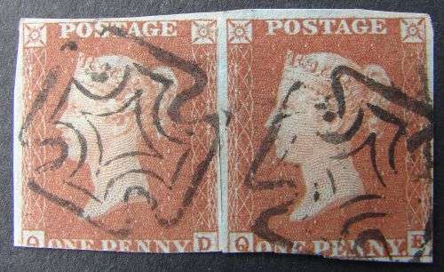RARE PAIR IMPERFORATED ON BLUED PAPER SUPERB MALTESE CROSS CANCEL