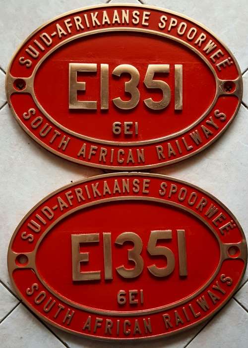 SAR/SAS Locomotive  Plate Series 6E1  Number E1351 Immaculate Condition Twin Set