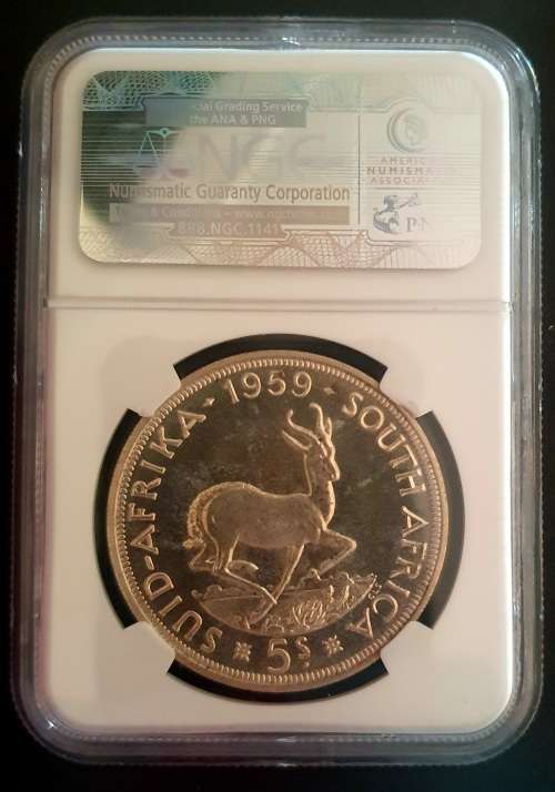 1959 5 Shilling NGC Graded PF65 (EX-Bakewell Collection)
