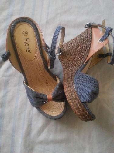 Blue Flone Wedge Peep Toe Shoes Size 5