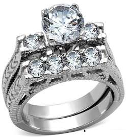2.95 CT ROUND CUT CZ STAINLESS STEEL VINTAGE WEDDING RING SET