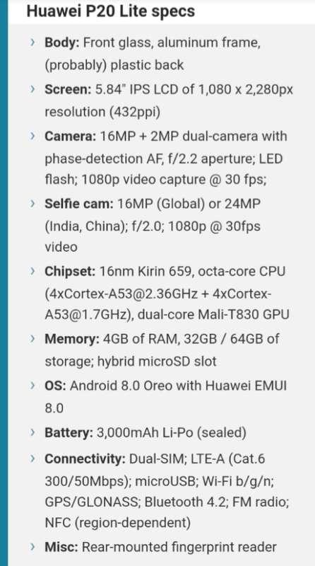 Huawei P20 Lite (Black - 64GB)
