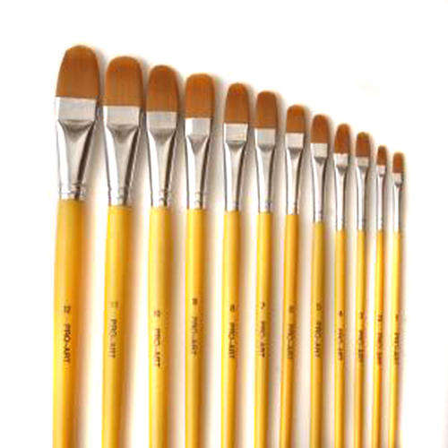 LONG HANDLE SYNTHETIC HAIR FILBERT BRUSHES (YELLOW) - SIZE 2
