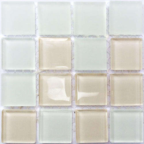 ON SALE!!! Crystal Glass Mosaic Tiles 23mm x 23mm - CASHMERE+WHITE MIX
