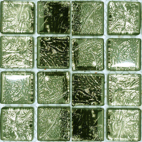 GOLF LEAF FOIL Crystal Glass Mosaic Tiles 23 x 23 - TEAL GREEN