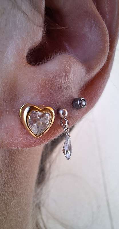 REAL 14K Gold Plated 925 Sterling Silver Heart Shape Earrings With Zircon Stones