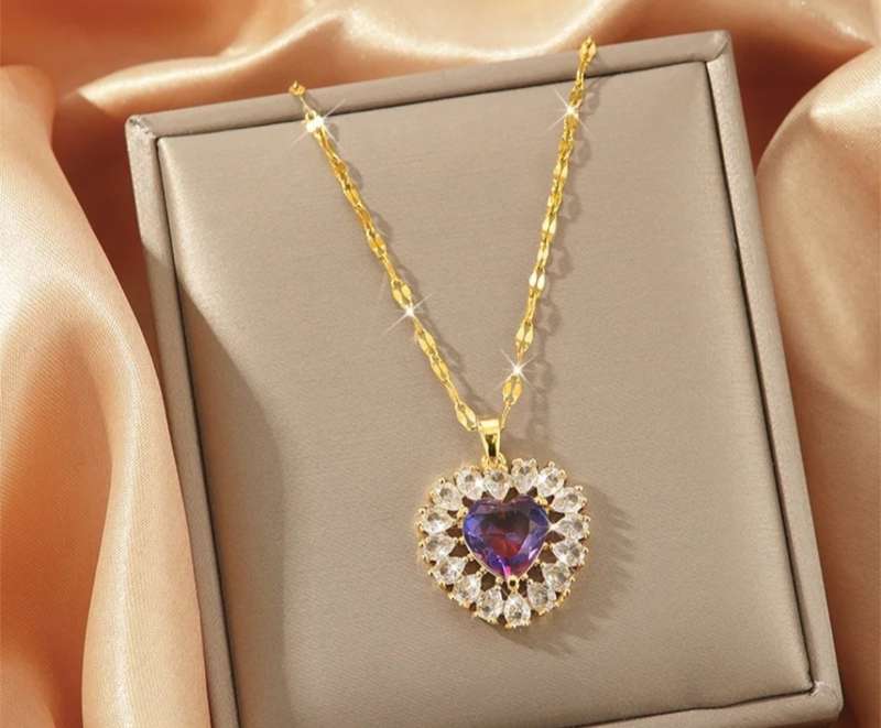 18K Gold Plated Purple Heart Necklace