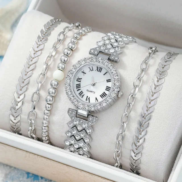 6 in 1 Bargain Ladies Quarts Watch Set with 5 Bracelets