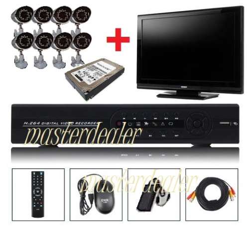 8 Channel DVR CCTV Kit + 500GB HDD + 19" TV Monitor Combo