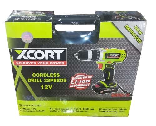 Xcort Cordless Drill 2 speeds 12V Powered by Li-ion Technology (New & Improved)