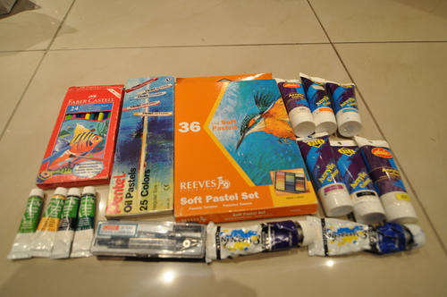 Combo of Soft Pastels, Oil Pastels, Watersoluble Colour Pencils, Acrylic & Compass
