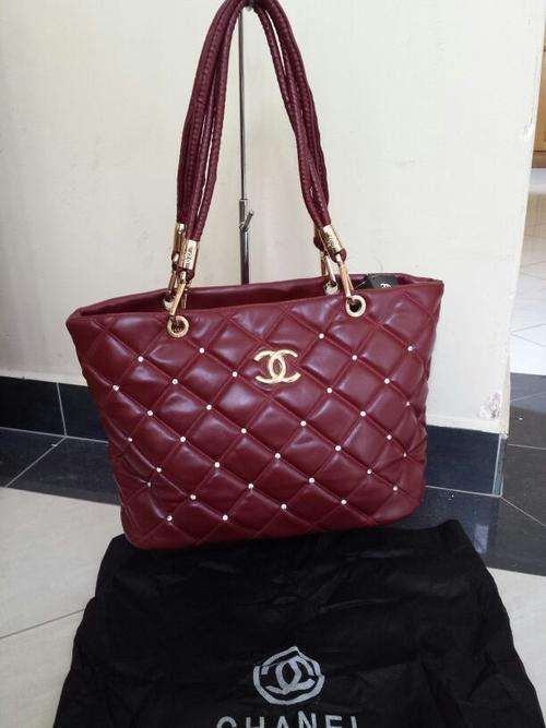Luxury Coco Chanel Maroon Diamante Handbag