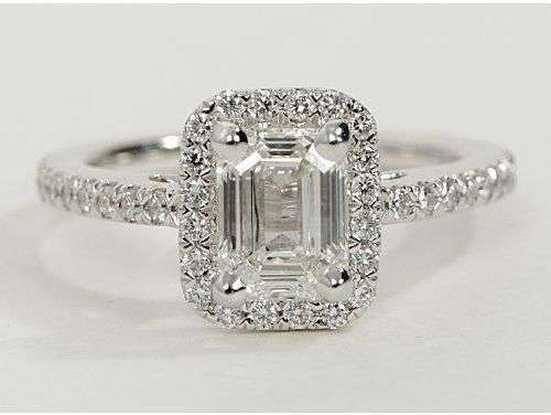 18KT solid white Gold 1.01ct Emerald Cut Natural Halo Diamond Ring