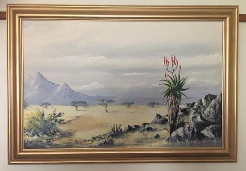 SA LISTED ARTIST - WIM BAARTMAN (1919-1985) ORIGINAL LANDSCAPE OIL ON BOARD IN BEAUTIFUL GOLD FRAME
