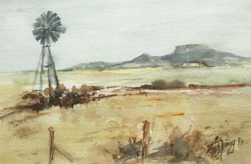 BEAUTIFUL ORIGINAL KAROO LANDSCAPE WATER COLOUR PAINTING IN GOLD FRAME