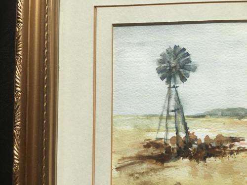 BEAUTIFUL ORIGINAL KAROO LANDSCAPE WATER COLOUR PAINTING IN GOLD FRAME