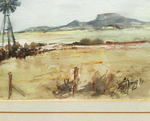 BEAUTIFUL ORIGINAL KAROO LANDSCAPE WATER COLOUR PAINTING IN GOLD FRAME