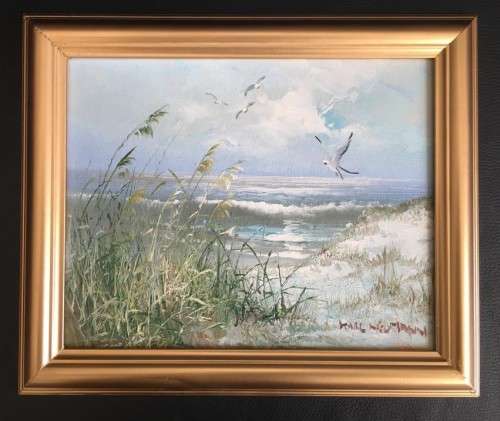 KARL NEUMANN (1891-1985) - ORIGINAL SEA SCAPE OIL CANVAS PAINTING ON BOARD IN GOLD FRAME