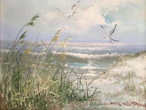 KARL NEUMANN (1891-1985) - ORIGINAL SEA SCAPE OIL CANVAS PAINTING ON BOARD IN GOLD FRAME