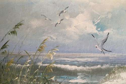 KARL NEUMANN (1891-1985) - ORIGINAL SEA SCAPE OIL CANVAS PAINTING ON BOARD IN GOLD FRAME