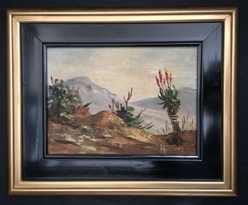 LAWRENCE FREDERIC HOSMER - SMALL ORIGINAL OIL PAINTING CANVAS ATTACHED TO BOARD - KAROO WILDERNESS
