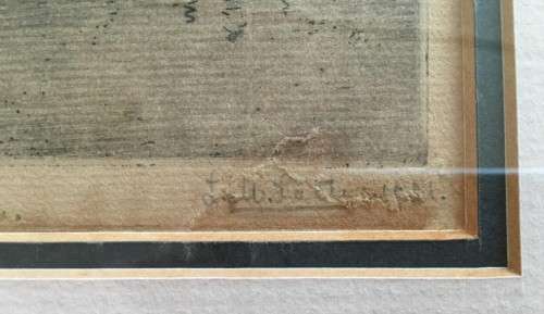 ETCHING OF BURY CHURCH and FERRY SUSSEX IN ENGLAND IN GOLD FRAME WITH ORIGINAL LETTER DATED 1935