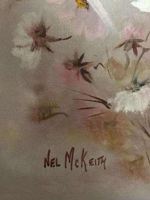 ORIGINAL NEL MCKEITH - BEAUTIFUL COSMOS OIL ON CANVAS ATTACHED TO BOARD IN GOLD FRAME