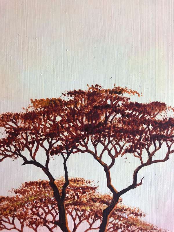 ORIGINAL BY WELL KNOWN ARTIST PAULA VAN EMMENIS - ACACIA TREES OIL ON BOARD