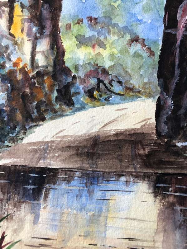 RARE ORIGINAL - F HILDEBRAND WATERCOLOUR & GOUACHE  - WYLLIES POORT TRANSVAAL