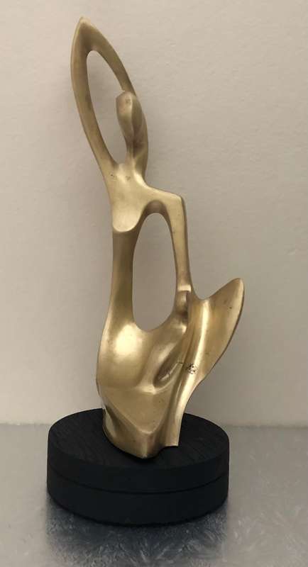 BRONZE STATUE - MOTHER AND CHILD ON BLACK WOODEN BASE