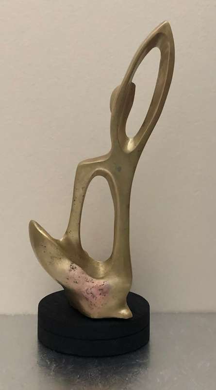 BRONZE STATUE - MOTHER AND CHILD ON BLACK WOODEN BASE