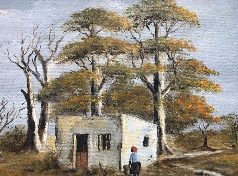 BEAUTIFUL ORIGINAL OIL ON BOARD -  `RURAL DWELLING`