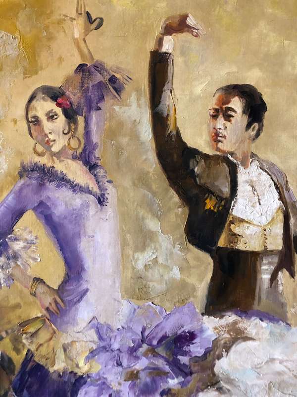 ORIGINAL WELL KNOWN ARTIST - E. FRANKEN OIL ON CANVAS PAINTING - `SPANISH DANCERS` - 75CM x 95CM
