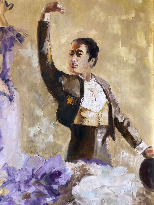 ORIGINAL WELL KNOWN ARTIST - E. FRANKEN OIL ON CANVAS PAINTING - `SPANISH DANCERS` - 75CM x 95CM