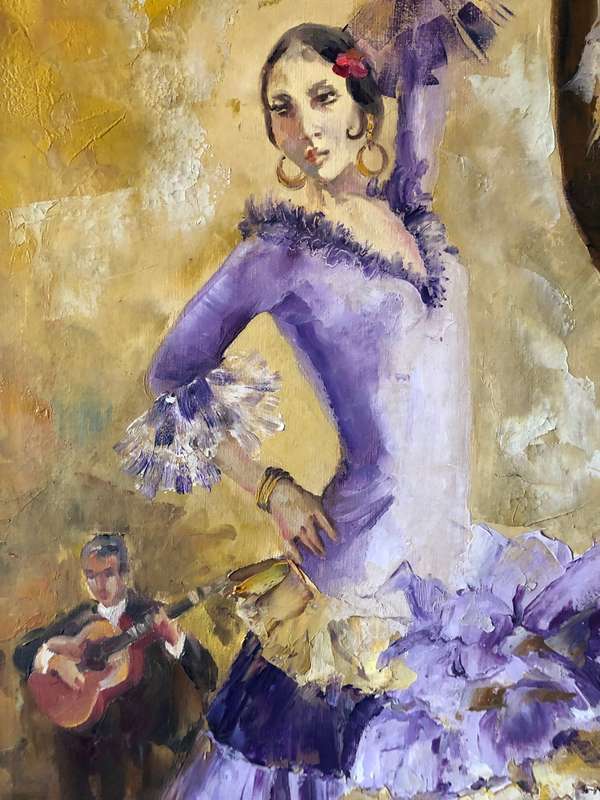 ORIGINAL WELL KNOWN ARTIST - E. FRANKEN OIL ON CANVAS PAINTING - `SPANISH DANCERS` - 75CM x 95CM