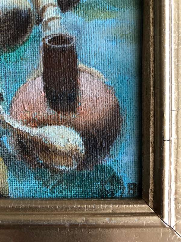 ORIGINAL SMALL OIL ON CANVAS ATTACHED TO BOARD - `ZULU MAIDEN COLLECTING WATER`