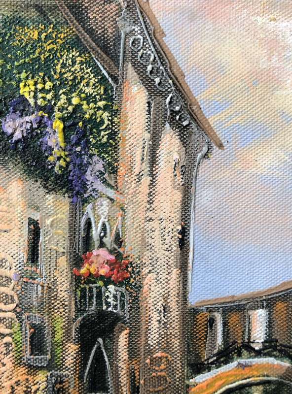 ORIGINAL - VENICE OIL PAINTING ON CANVAS SIGNED ATTACHED TO BOARD IN GOLD FRAME