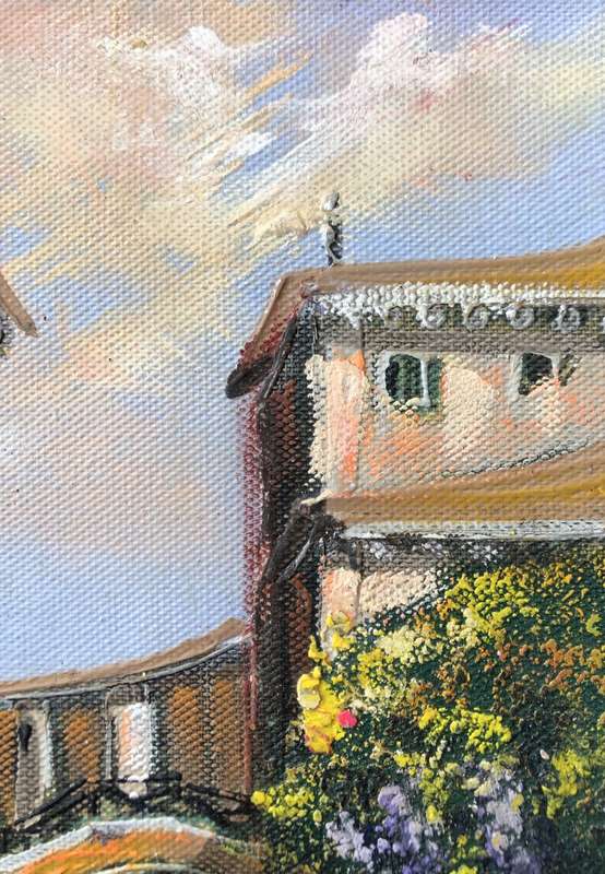 ORIGINAL - VENICE OIL PAINTING ON CANVAS SIGNED ATTACHED TO BOARD IN GOLD FRAME