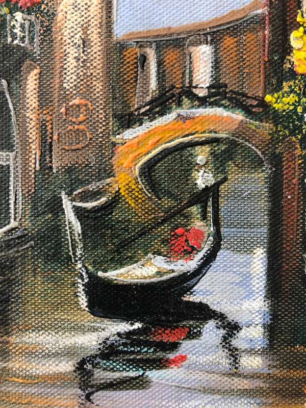 ORIGINAL - VENICE OIL PAINTING ON CANVAS SIGNED ATTACHED TO BOARD IN GOLD FRAME