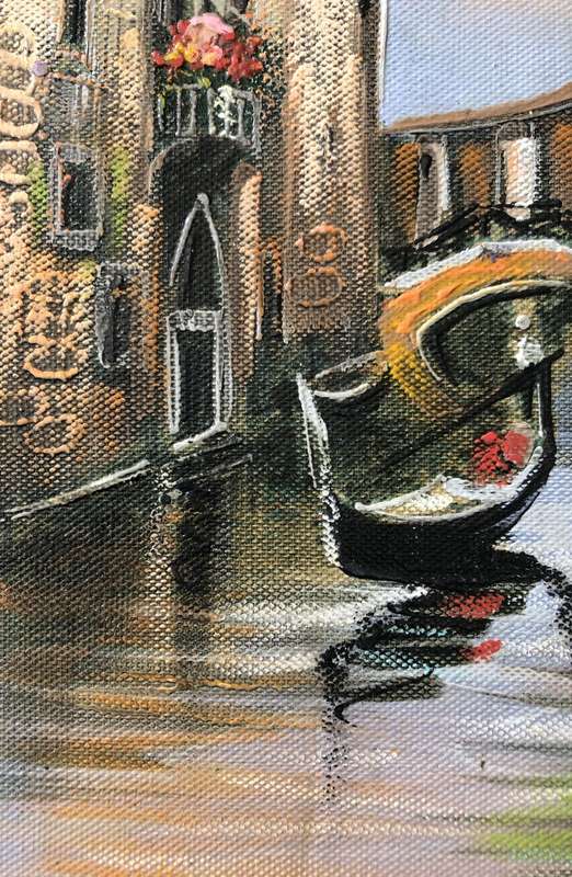 ORIGINAL - VENICE OIL PAINTING ON CANVAS SIGNED ATTACHED TO BOARD IN GOLD FRAME