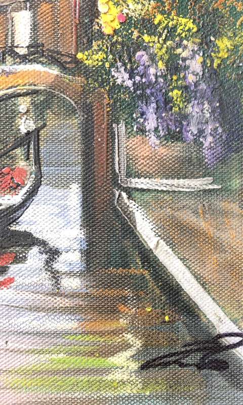 ORIGINAL - VENICE OIL PAINTING ON CANVAS SIGNED ATTACHED TO BOARD IN GOLD FRAME