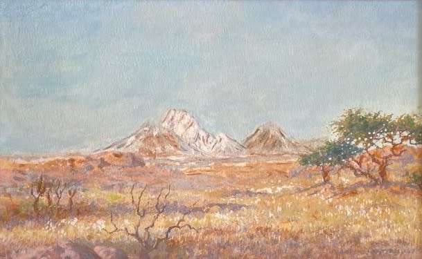 ORIGINAL JOHANNES BLATT (1905-1972) WATERCOLOUR DATED 1937 - SIGNED-INSCRIBED- NAMIBIAN LANDSCAPE