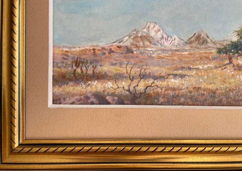ORIGINAL JOHANNES BLATT (1905-1972) WATERCOLOUR DATED 1937 - SIGNED-INSCRIBED- NAMIBIAN LANDSCAPE