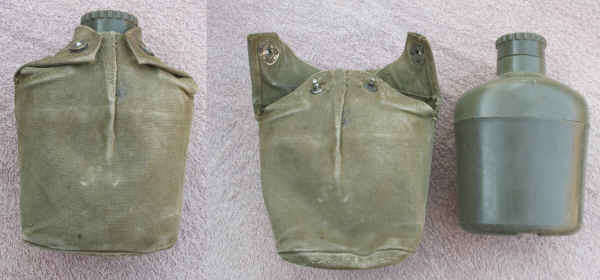Rhodesian Army Water Bottle complete with canvas pouch. Clips Serviceablestic cup not cracked