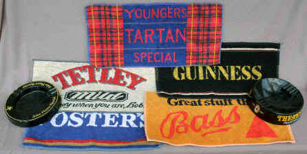 Set of Five Bar Towels & Two Bakelite Ashtrays