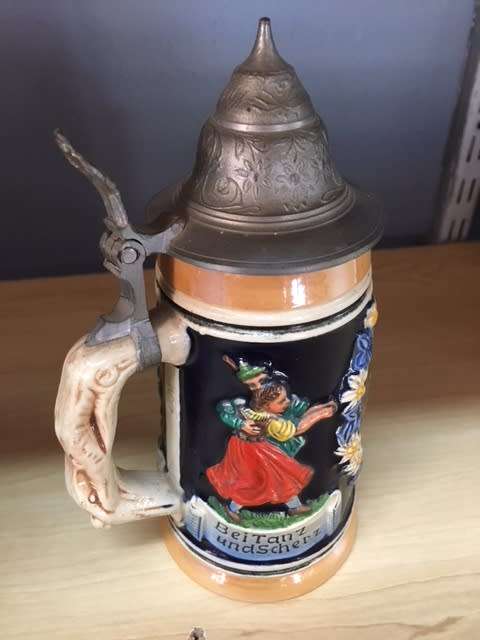 Antique German Beer Stein/Mug (Lidded) Edelweiss Dancing Couple 1931